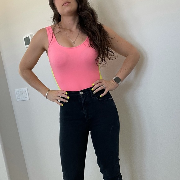 Bright Pink with Neon Green Side Detail Bodysuit - Picture 8 of 8